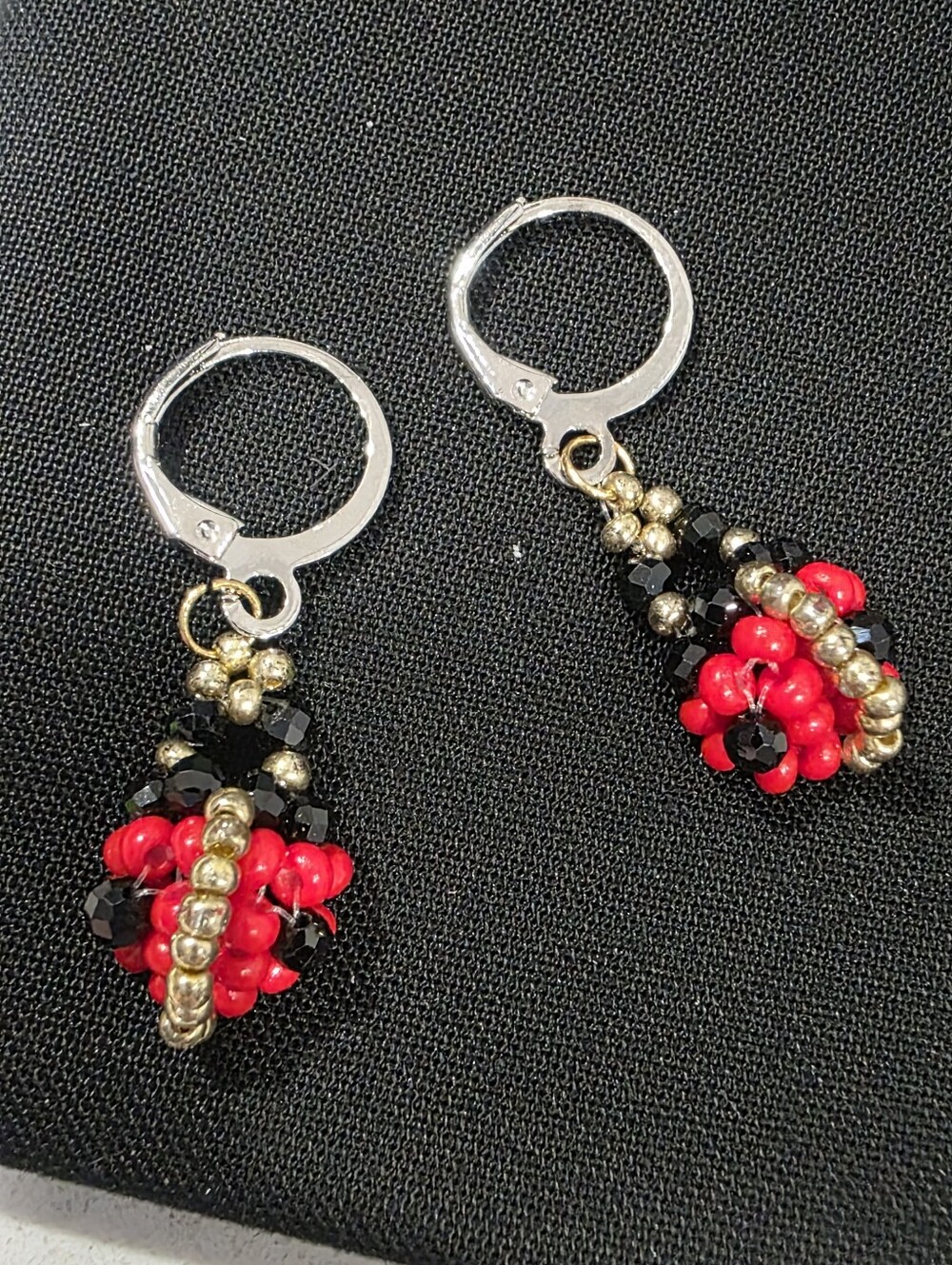 Handcrafted Red Beaded Ladybug Drop Earrings - Picture 5 of 6